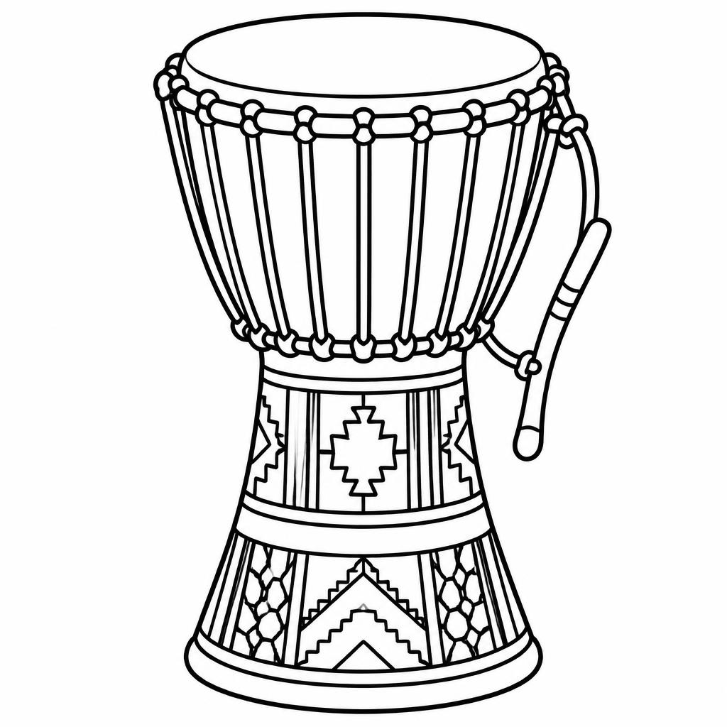 Page à colorier d'un tambour africain décoré de motifs géométriques